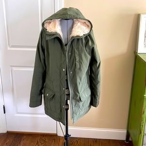 Hollister Green Fur Lined Coat